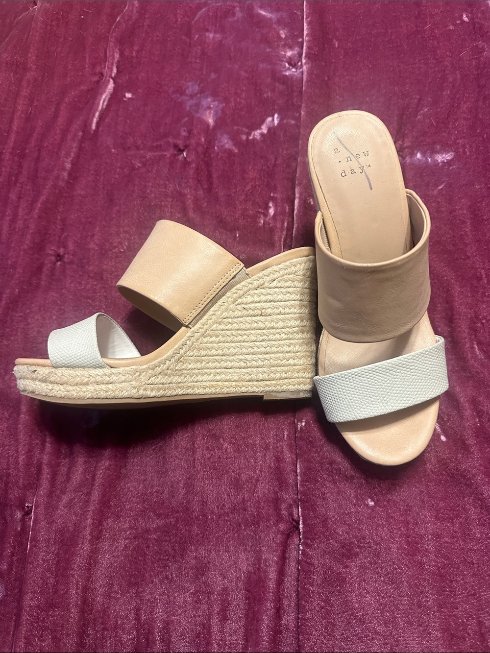 a new day Two-Tone Espadrille Wedge Sandals in Tan and White
